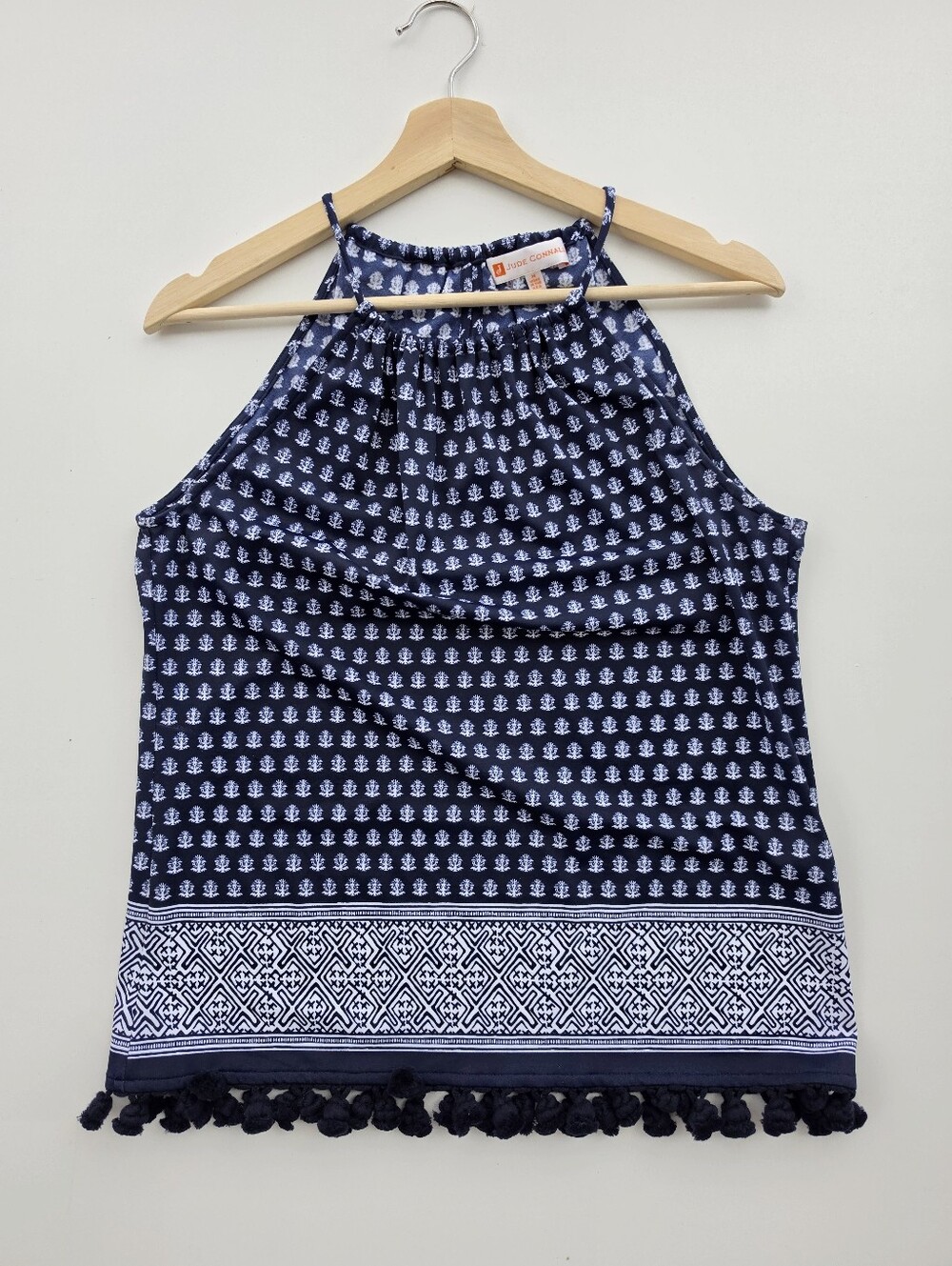 Jude Connally Daphne Floral Foulard‎ Navy Pompom Trim Tank